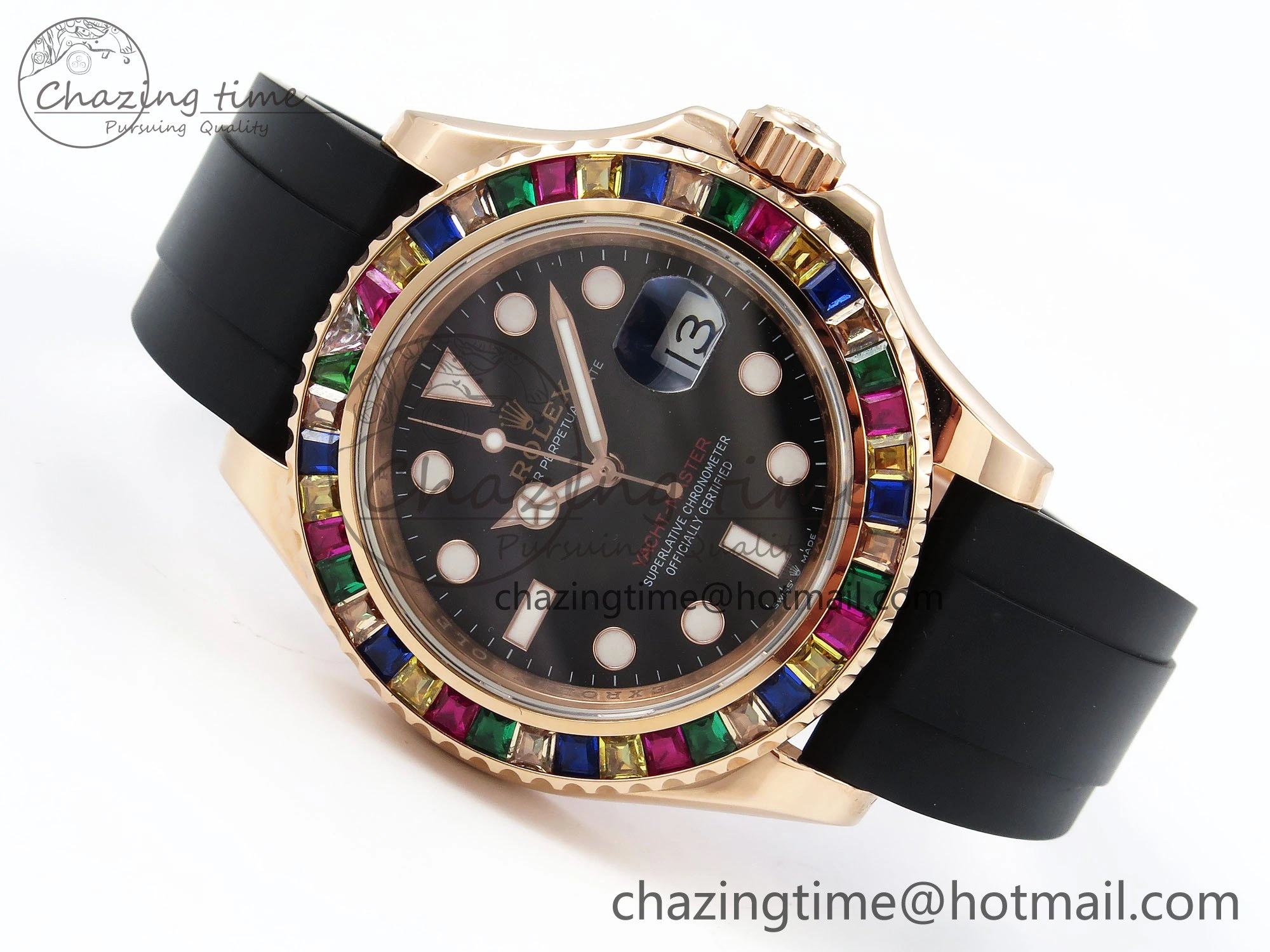 Yacht-Master 126655 KF 1:1 Best Edition Rainbow Bezel RG Wrapped on Oysterflex Strap VR3235 (Gen Weight)
