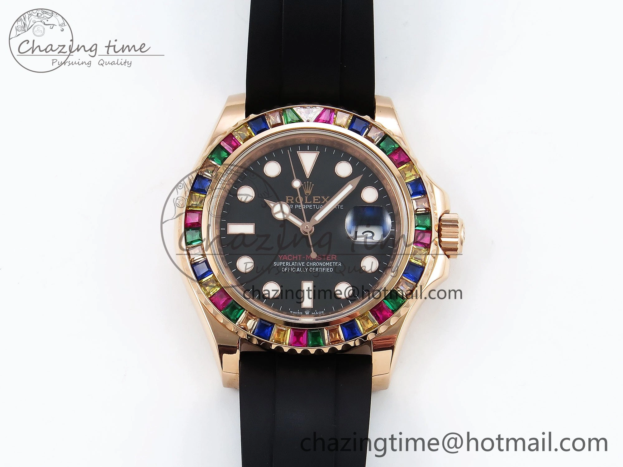 Yacht-Master 126655 KF 1:1 Best Edition Rainbow Bezel RG Wrapped on Oysterflex Strap VR3235 (Gen Weight)