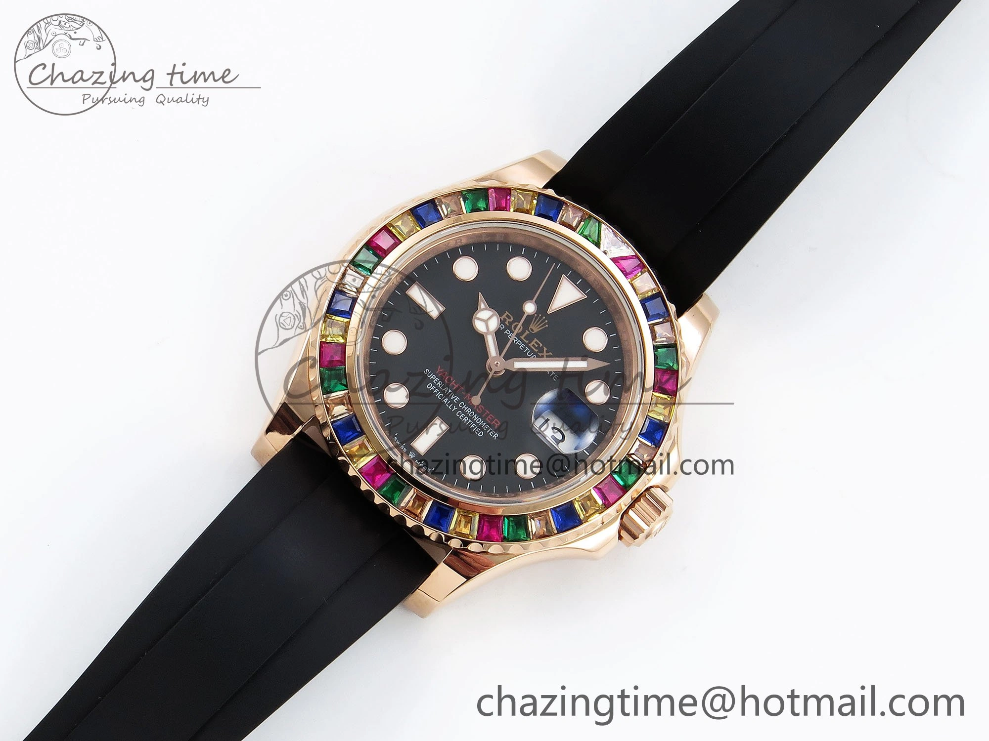 Yacht-Master 126655 KF 1:1 Best Edition Rainbow Bezel RG Wrapped on Oysterflex Strap VR3235 (Gen Weight)