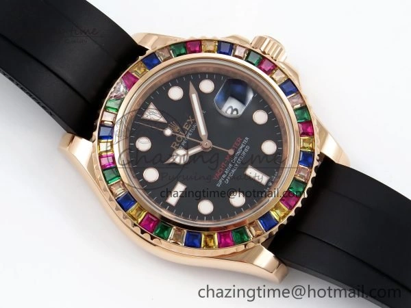 Yacht-Master 126655 KF 1:1 Best Edition Rainbow Bezel RG Wrapped on Oysterflex Strap VR3235 (Gen Weight)