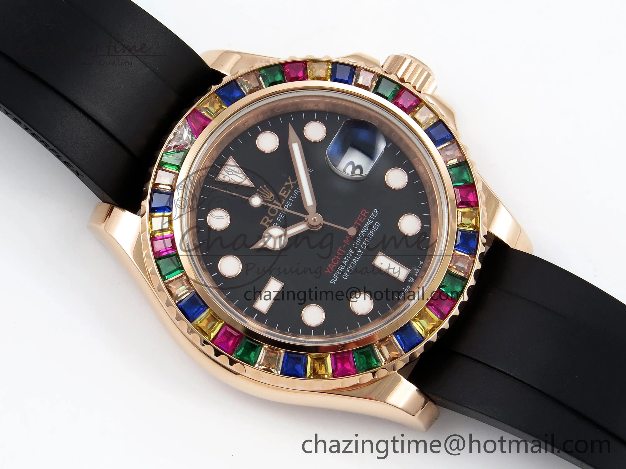 Yacht-Master 126655 KF 1:1 Best Edition Rainbow Bezel RG Wrapped on Oysterflex Strap VR3235 (Gen Weight)