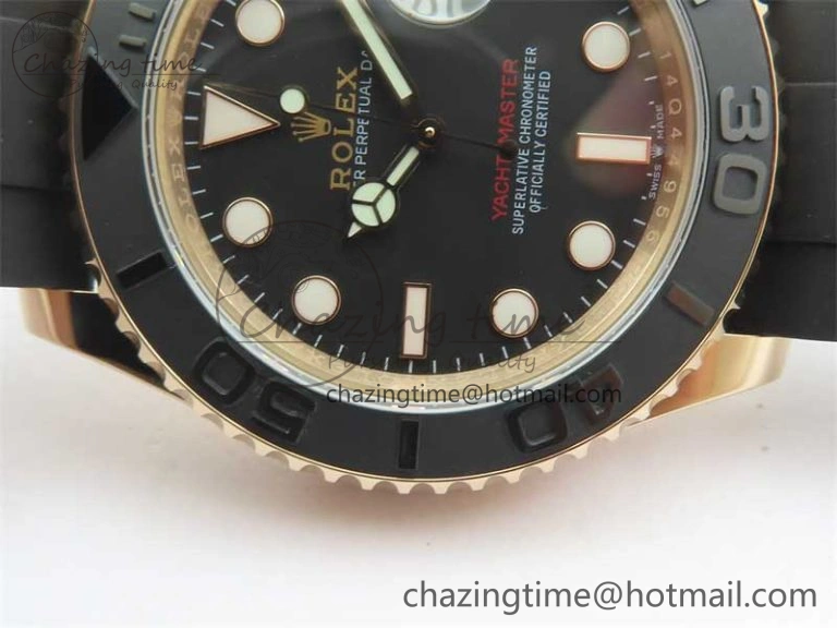 Yacht-Master 126655 RG 3EF 1:1 Best Edition Black Ceramic Bezel on Black Rubber Strap VS3235