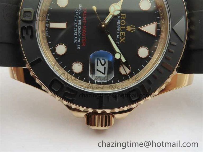 Yacht-Master 126655 RG 3EF 1:1 Best Edition Black Ceramic Bezel on Black Rubber Strap VS3235