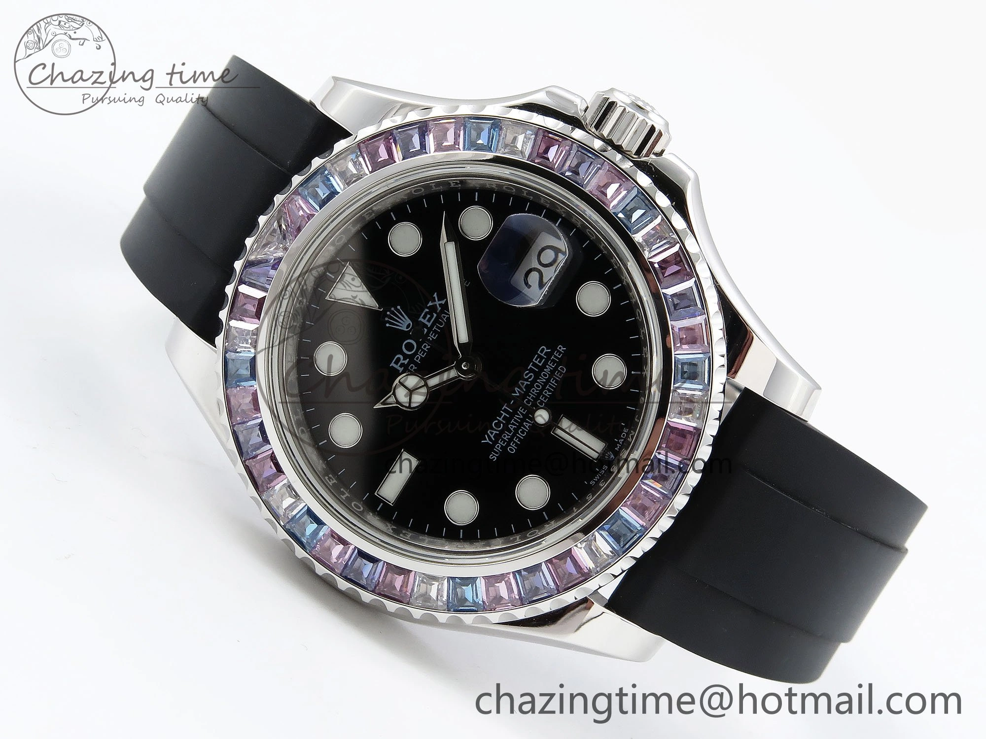 Yacht-Master 226659 KF 1:1 Best Edition Diamonds Bezel WG Wrapped on Oysterflex Strap VR3235 (Gen Weight)