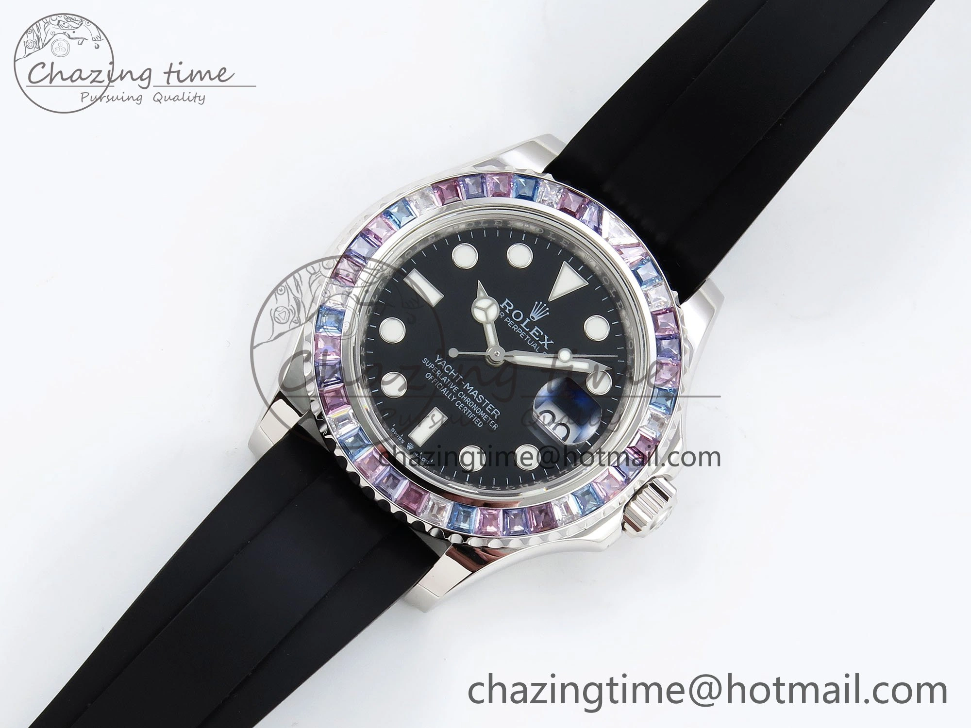 Yacht-Master 226659 KF 1:1 Best Edition Diamonds Bezel WG Wrapped on Oysterflex Strap VR3235 (Gen Weight)