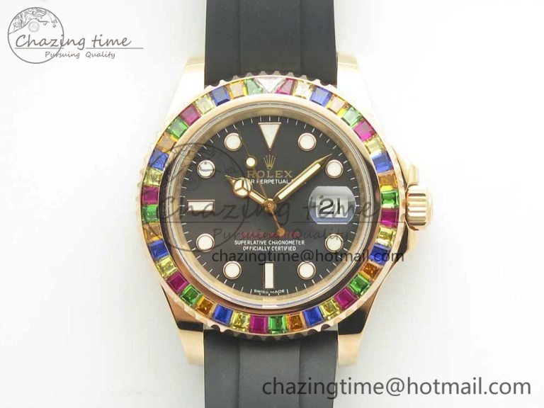 Yacht-Master 40 116695SATS Noob 1:1 Best Edition 904L Case On Black Rubber Strap (Free Extra Strap)