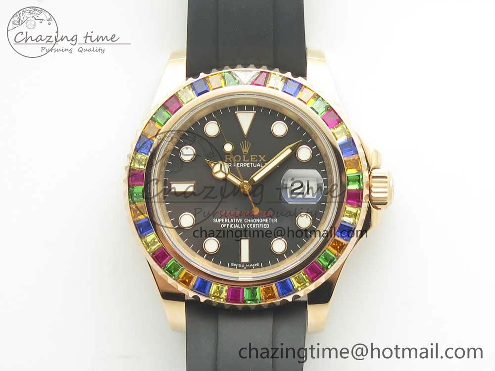 Yacht-Master 40 116695SATS Noob 1:1 Best Edition 904L Case On Black Rubber Strap (Free Extra Strap)