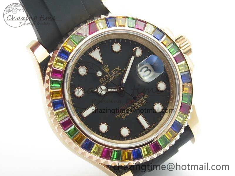 Yacht-Master 40mm 116695SATS BP Maker Best Edition Crystal Bezel On Black Rubber Strap Swiss ETA2824