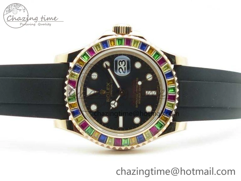 Yacht-Master 40mm 116695SATS BP Maker Best Edition Crystal Bezel On Black Rubber Strap Swiss ETA2824