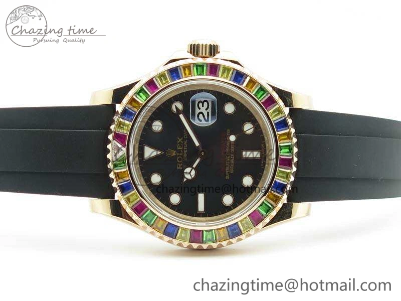 Yacht-Master 40mm 116695SATS BP Maker Best Edition Crystal Bezel On Black Rubber Strap Swiss ETA2824