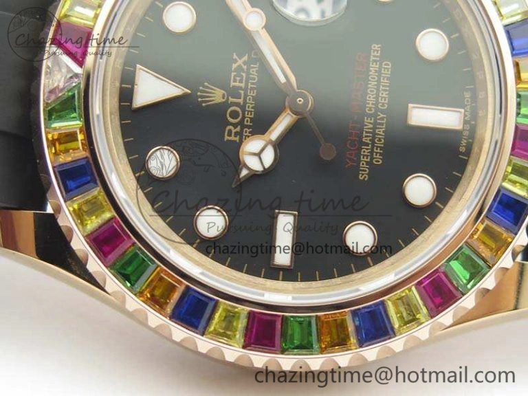 Yacht-Master 40mm 116695SATS BP Maker Best Edition Crystal Bezel On Black Rubber Strap Swiss ETA2824