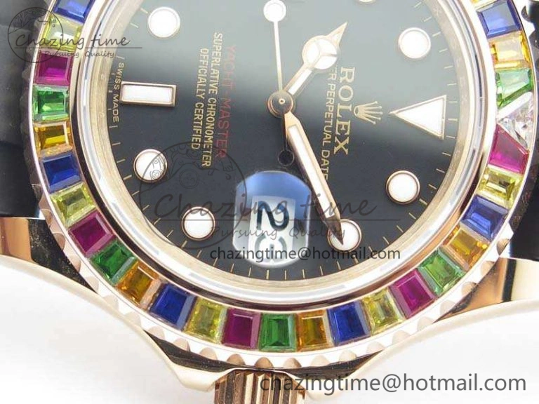Yacht-Master 40mm 116695SATS BP Maker Best Edition Crystal Bezel On Black Rubber Strap Swiss ETA2824