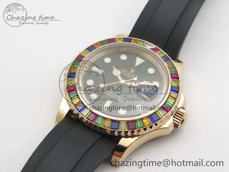 Yacht-Master 40mm 116695SATS BP Maker Best Edition Crystal Bezel On Black Rubber Strap Swiss ETA2824
