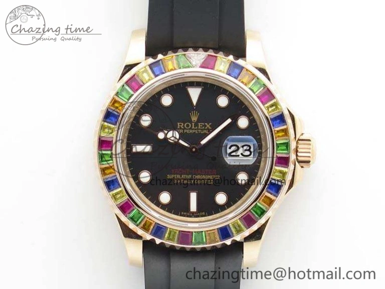 Yacht-Master 40mm 116695SATS BP Maker Best Edition Crystal Bezel On Black Rubber Strap Swiss ETA2824