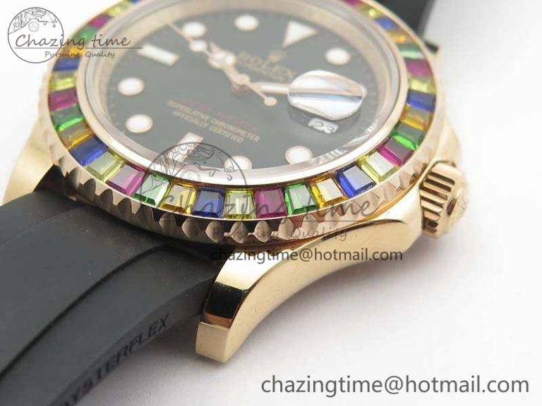 Yacht-Master 40mm 116695SATS BP Maker Best Edition Crystal Bezel On Black Rubber Strap Swiss ETA2824