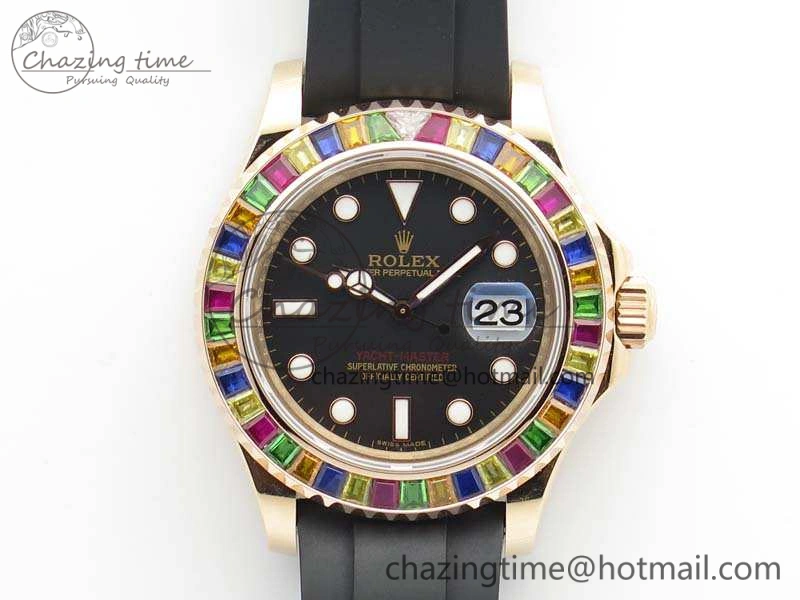 Yacht-Master 40mm 116695SATS BP Maker Best Edition Crystal Bezel On Black Rubber Strap Swiss ETA2824