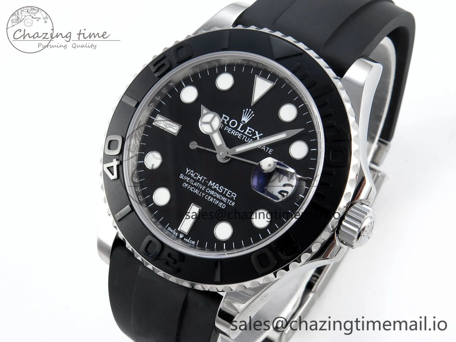Yacht-Master SS 226659 QF+ 1:1 Best Edition Black Dial on Oysterflex Strap VR3235