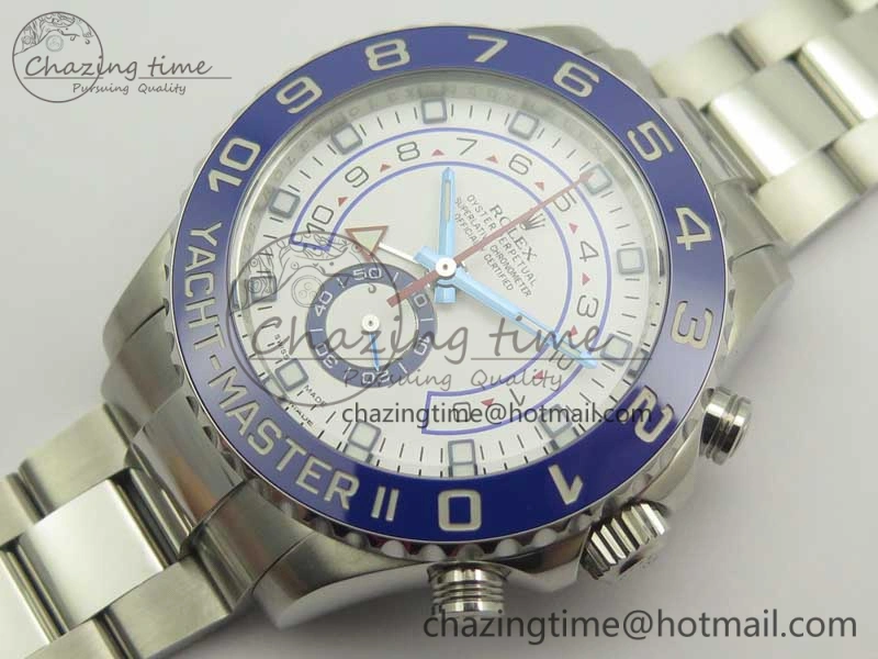 YachtMaster II 116680 SS JF 1:1 Best Edition White Dial Blue Ceramic Bezel on SS Bracelet A7750 V2