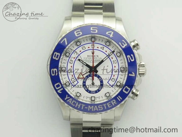 YachtMaster II 116680 SS JF 1:1 Best Edition White Dial Blue Ceramic Bezel on SS Bracelet A7750 V2