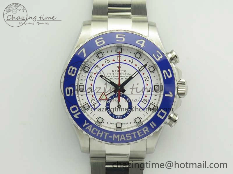YachtMaster II 116680 SS JF 1:1 Best Edition White Dial Blue Ceramic Bezel on SS Bracelet A7750 V2
