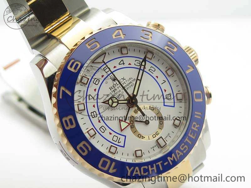 YachtMaster II 116681 SS RG Blue Ceramic New Version Dial JF 1:1 Best Edition On SS RG Bracelet A7750