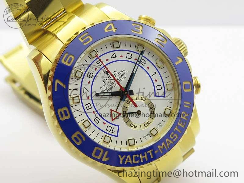 YachtMaster II 116688 YG JF 1:1 Best Edition White Dial Blue Ceramic Bezel On YG Bracelet A7750