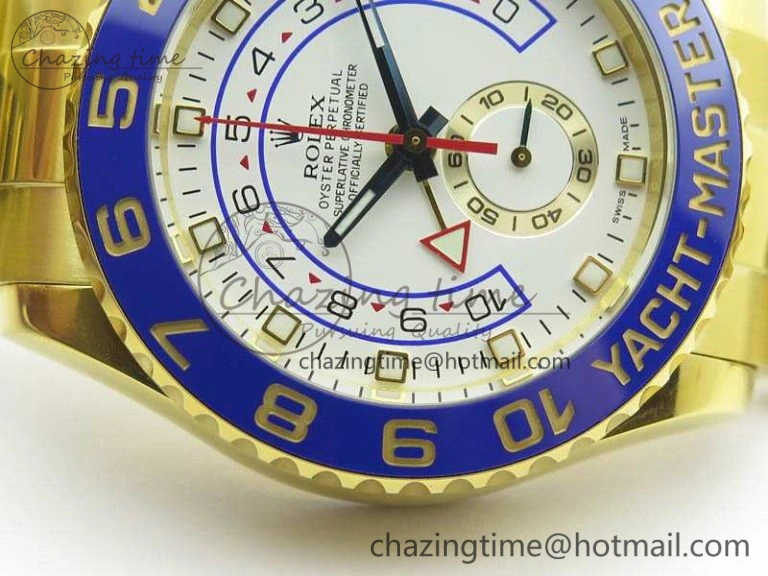 YachtMaster II 116688 YG JF 1:1 Best Edition White Dial Blue Ceramic Bezel On YG Bracelet A7750