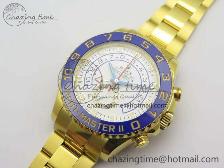 YachtMaster II 116688 YG JF 1:1 Best Edition White Dial Blue Ceramic Bezel On YG Bracelet A7750