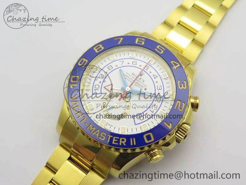 YachtMaster II 116688 YG JF 1:1 Best Edition White Dial Blue Ceramic Bezel On YG Bracelet A7750