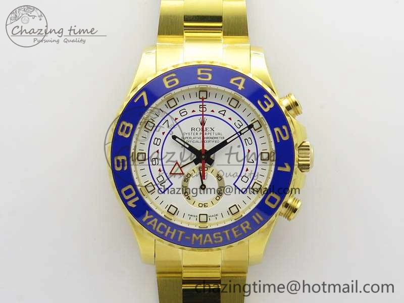 YachtMaster II 116688 YG JF 1:1 Best Edition White Dial Blue Ceramic Bezel On YG Bracelet A7750